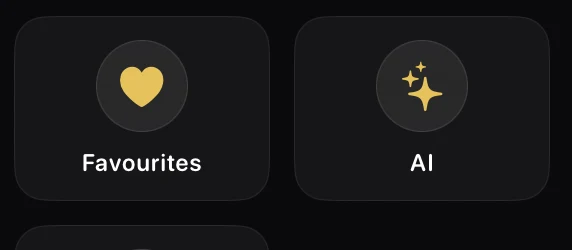 Krevez library tiles for Favourites and AI with gold icons