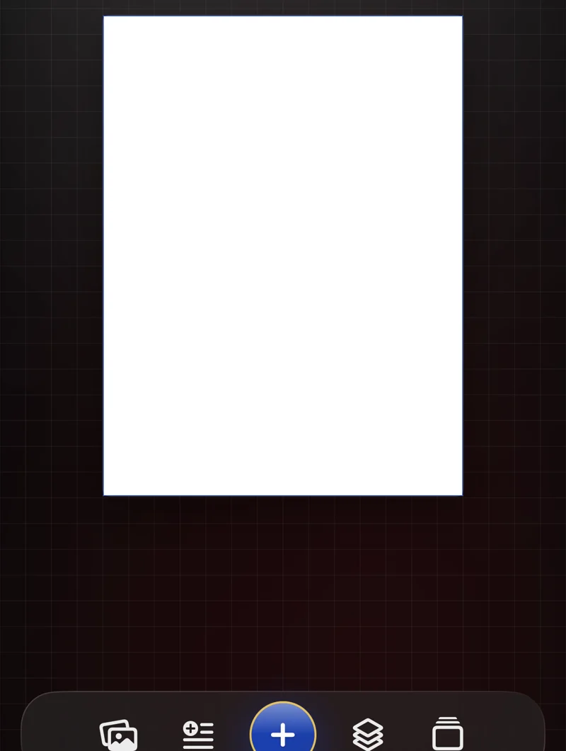 Krevez canvas on iPhone: a slide on the dark grid with the glass toolbar below