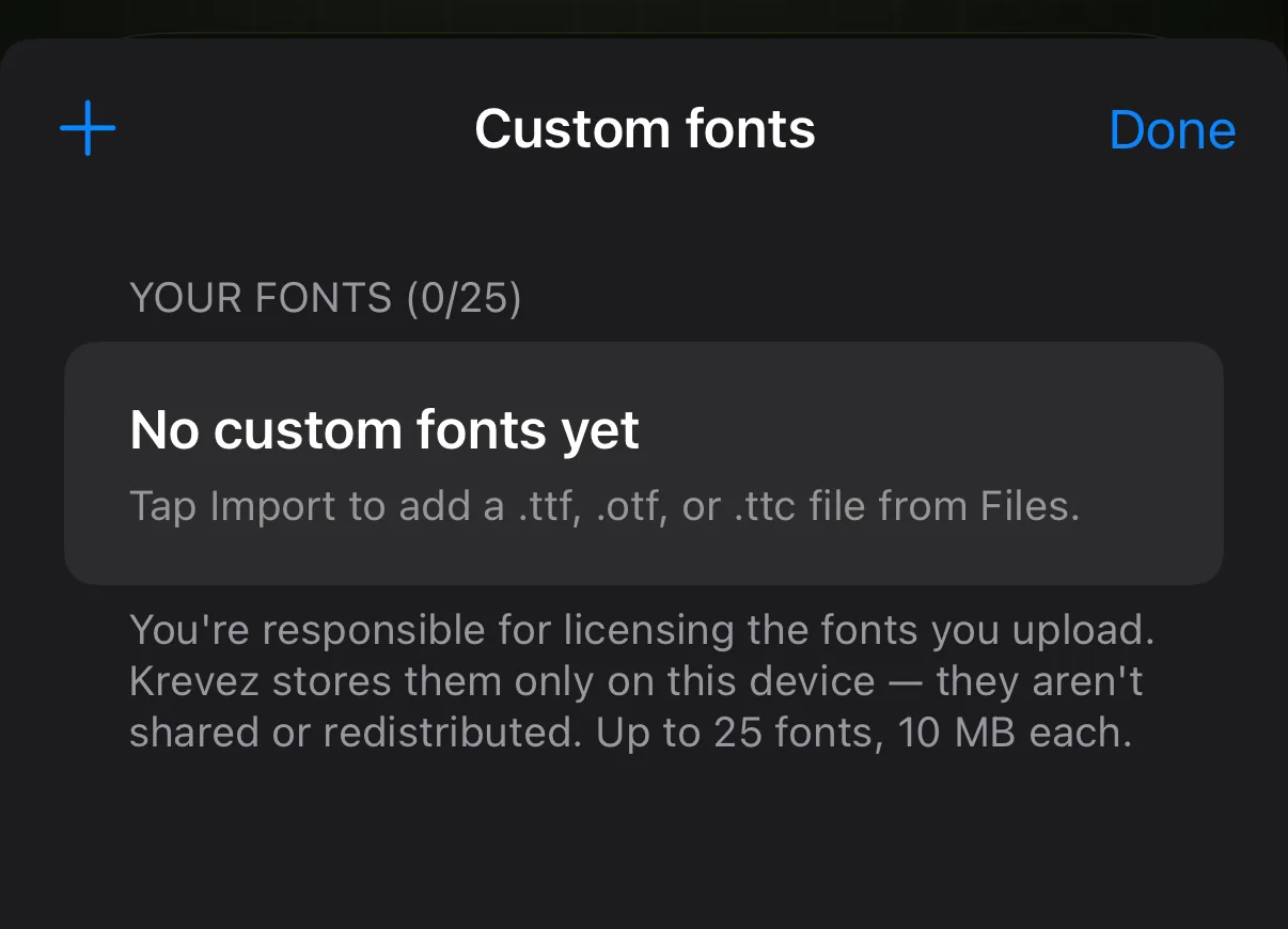 Krevez on iPhone — Use your own fonts
