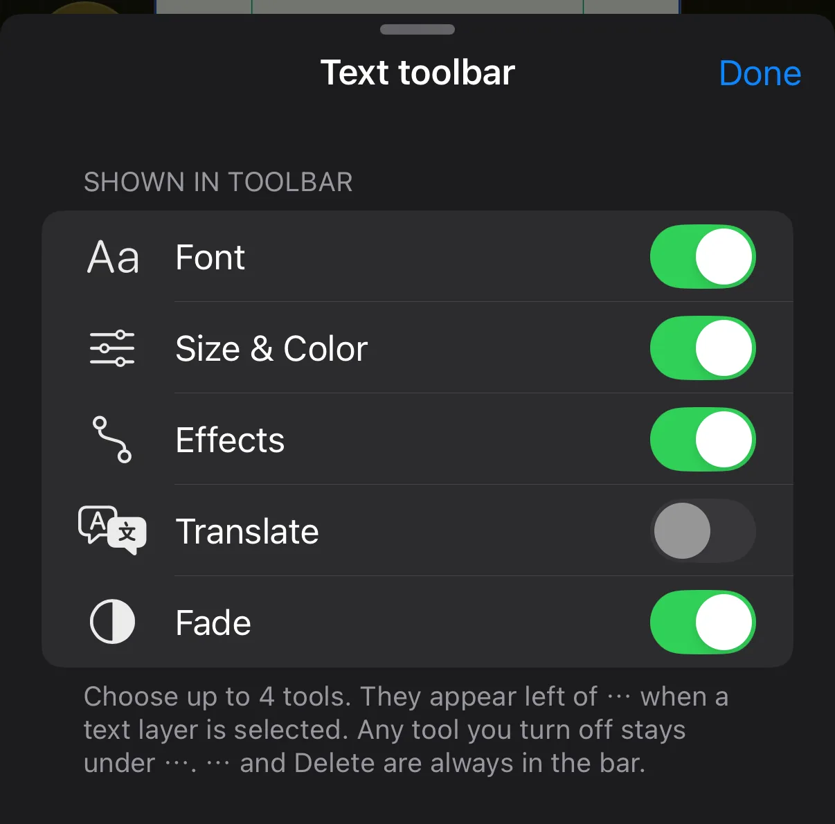 Krevez on iPhone — Choose your own toolbar