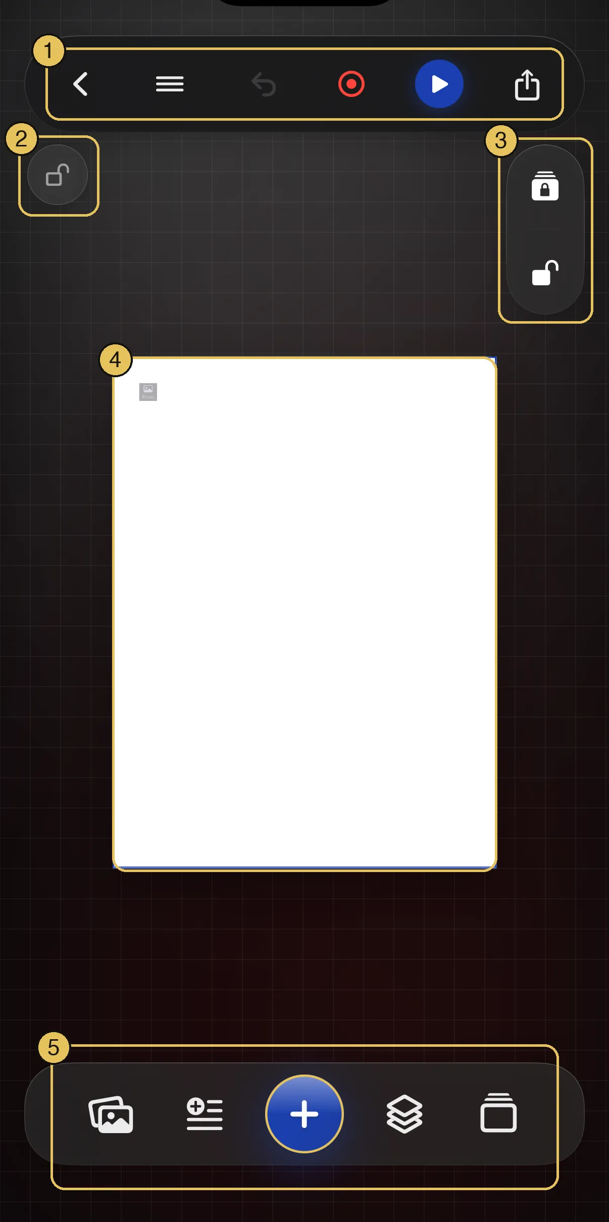 The Krevez editor on iPhone, every area labeled