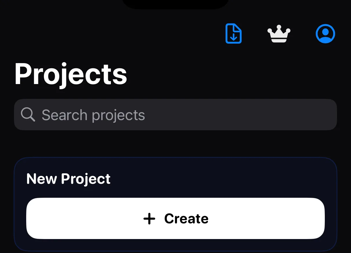 Krevez on iPhone — The Projects screen